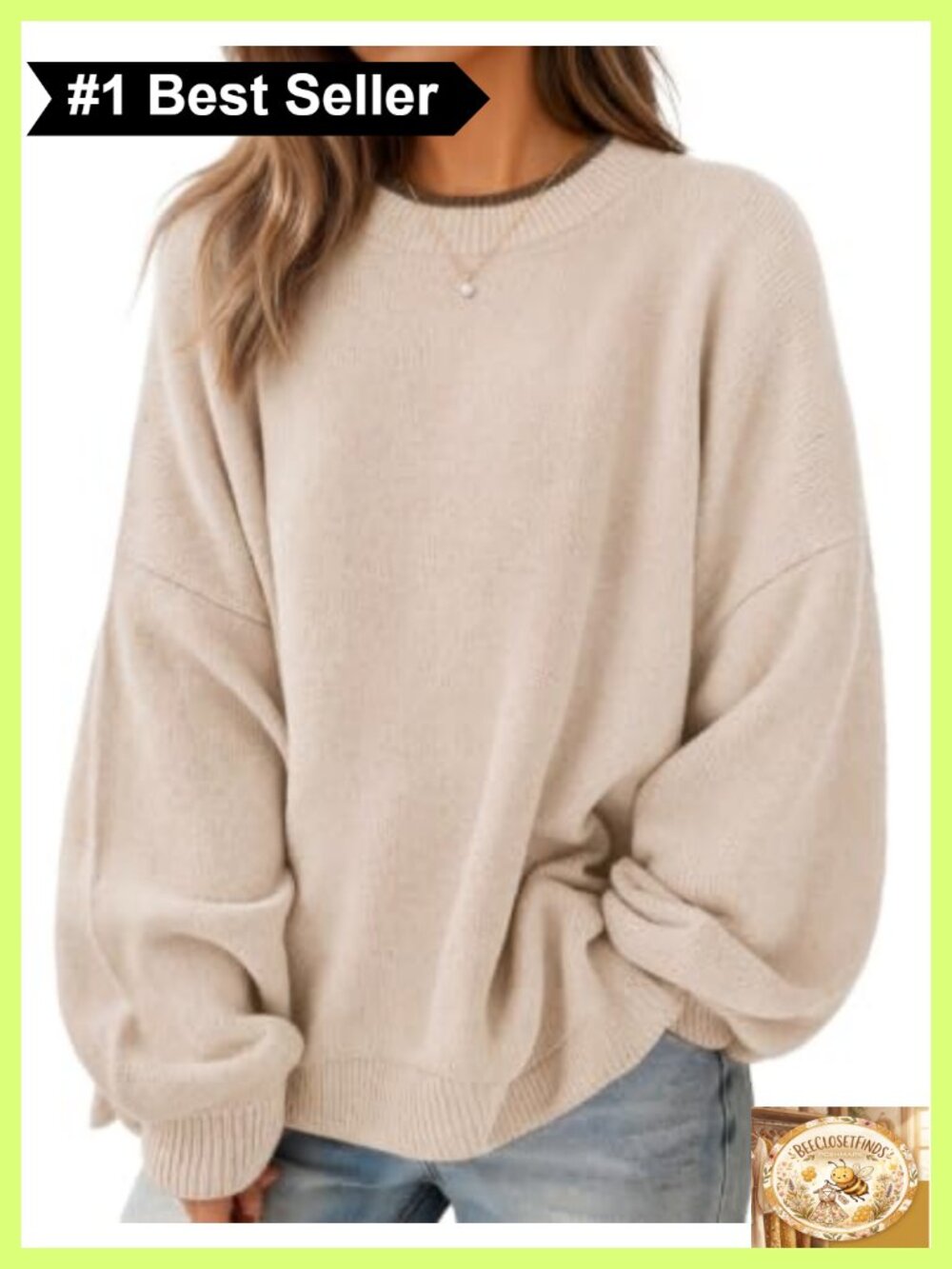 Oversized Crew Neck Pullover Sweater Batwing Sleeve